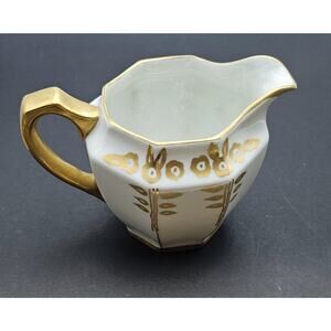 German Vintage Creamer White And Gold Lusterware Signed 1930